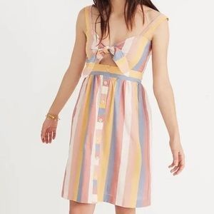 Madewell Cotton Striped Tie Front Cut Out Dress Size 4